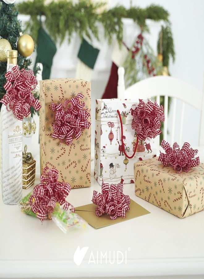 AIMUDI Red Curly Bows for Gift Wrapping 5'' Christmas Gift Bows Plaid Burst Bows Self Adhesive Bows for Treats Presents Crafts Christmas Party Favors, 8 PCs - Image 2