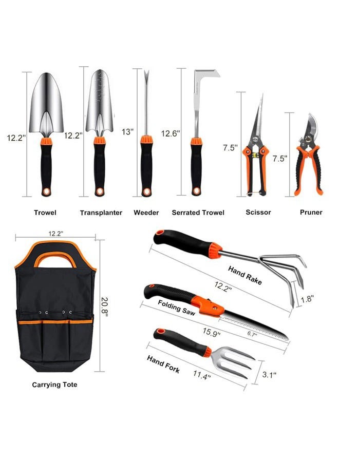 QINGFANGLI Garden Tool Set,10 PCS Stainless Steel Heavy Duty Gardening Tool Set with Soft Rubberized Non-Slip Ergonomic Handle Storage Tote Bag,Gardening Tool Set Gift for Women and Men - Image 2
