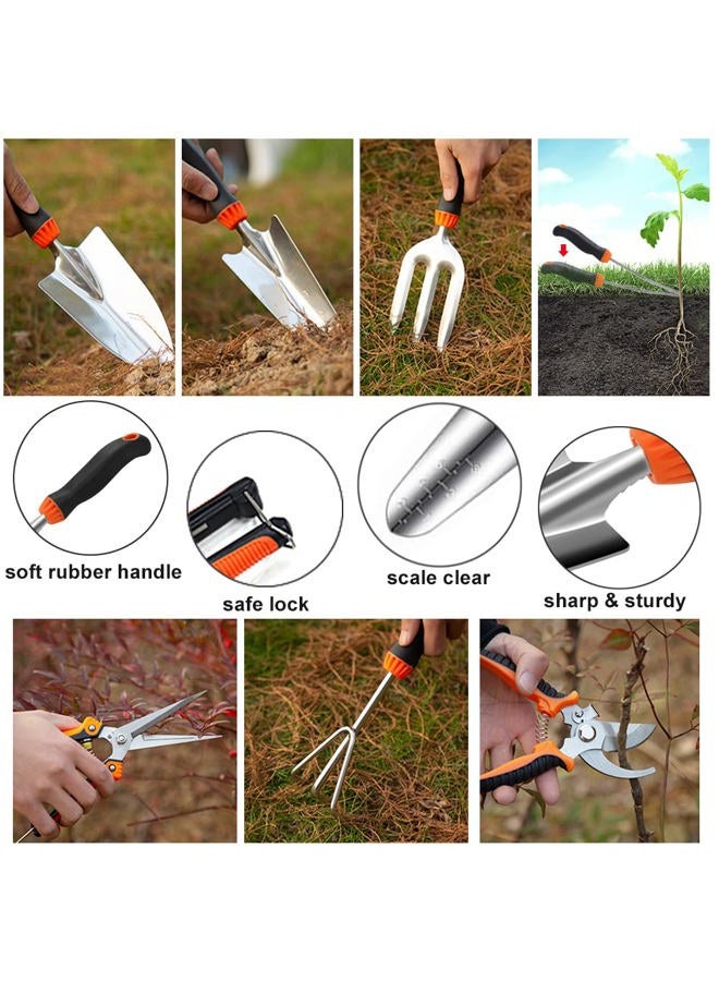 QINGFANGLI Garden Tool Set,10 PCS Stainless Steel Heavy Duty Gardening Tool Set with Soft Rubberized Non-Slip Ergonomic Handle Storage Tote Bag,Gardening Tool Set Gift for Women and Men - Image 5