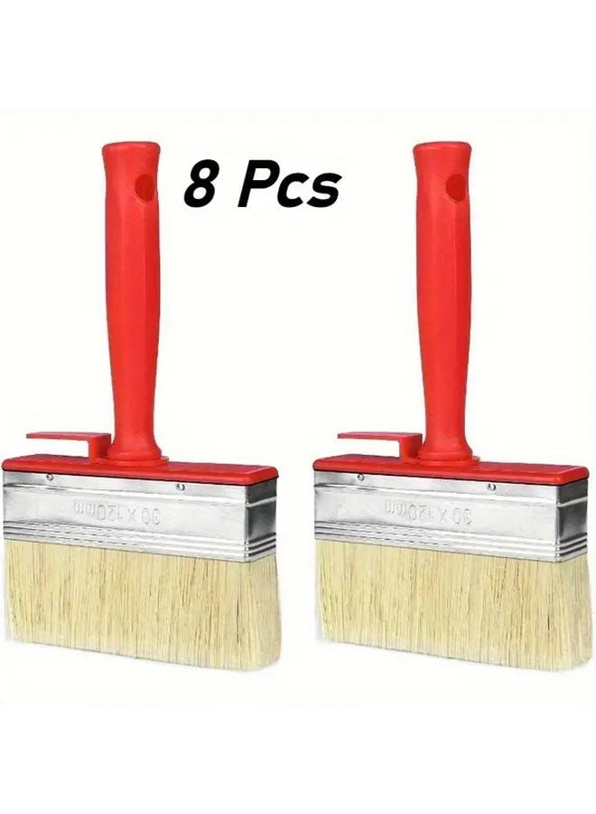 8pcs Premium Hog Bristle Deck Brushes Red Snap Grip Handles For Timber Fences Shed Painting - Image 2