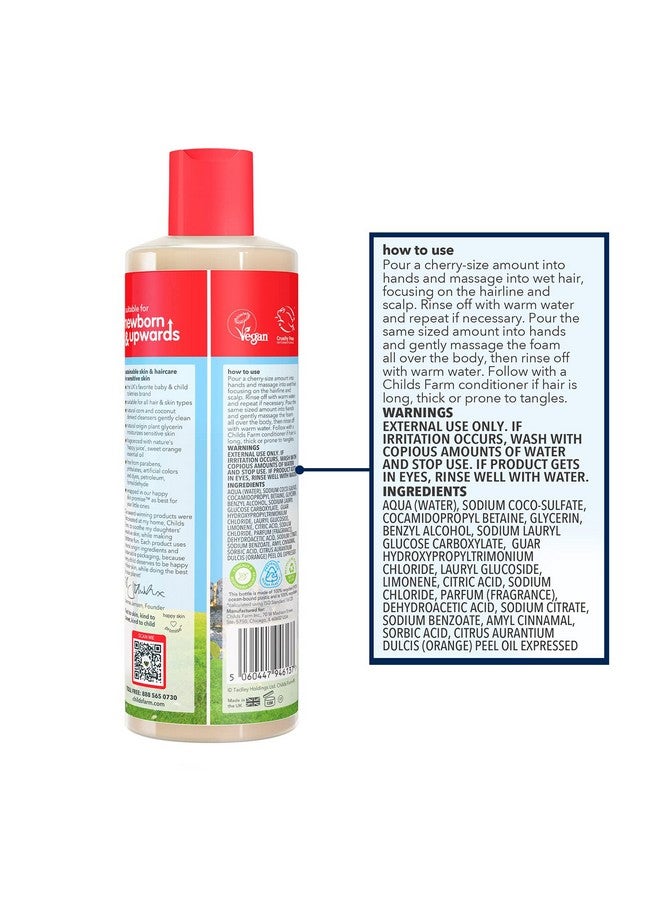 تشايلدز فارم، غسول للشعر والجسم للأطفال للبشرة الجافة والحساسة، بنكهة البرتقال الحلو العضوي، ينظف بلطف، نباتي، خالٍ من القسوة، 16.9 أونصة سائلة - Image 1
