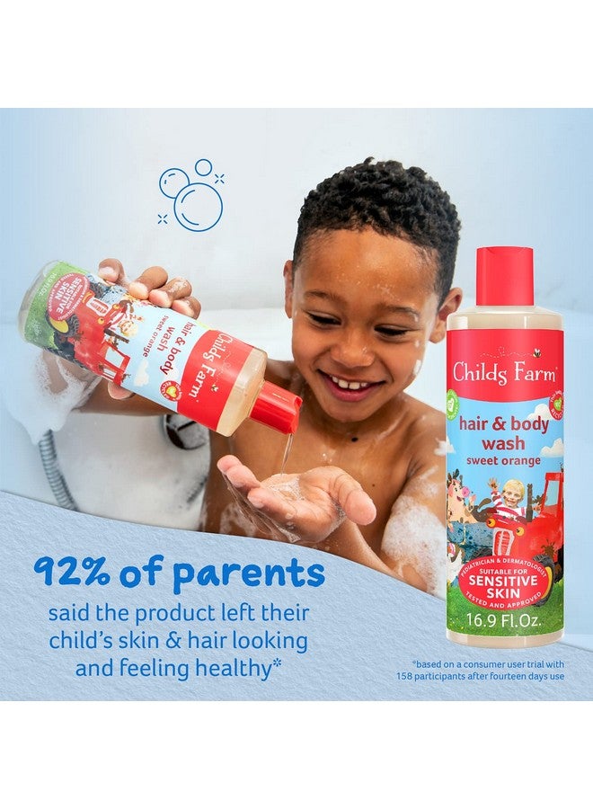 تشايلدز فارم، غسول للشعر والجسم للأطفال للبشرة الجافة والحساسة، بنكهة البرتقال الحلو العضوي، ينظف بلطف، نباتي، خالٍ من القسوة، 16.9 أونصة سائلة - Image 3