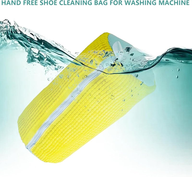 FUULOXE 2 Pcs Shoe Washing Machine Bags Laundry Shoe Bags With Self-locking Zipper for Washer and Dryer Reusable Shoes Cleaning Bag for Sneaker Tennis Shoes Unstain Cleaner Kit, yellow, Shoebag-yellow - Image 3