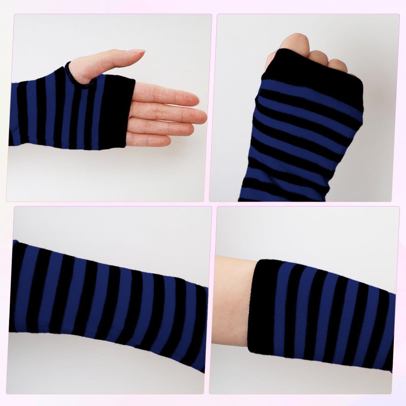 Fumwase 6 Pairs Women Long Fingerless Gloves Knit Winter Striped Arm Warmers Thumb Hole Stretchy Gloves (Colorful) - Image 3