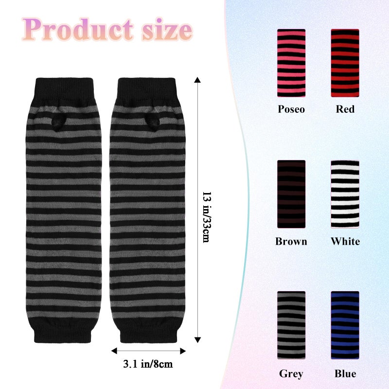 Fumwase 6 Pairs Women Long Fingerless Gloves Knit Winter Striped Arm Warmers Thumb Hole Stretchy Gloves (Colorful) - Image 2
