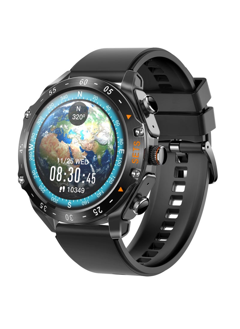 porodo - Hype Smart Watch Black dial with Earbuds and Black Leather Band - Image 1
