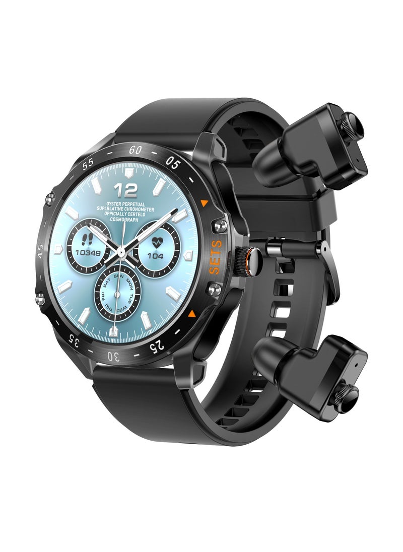 porodo - Hype Smart Watch Black dial with Earbuds and Black Leather Band - Image 1