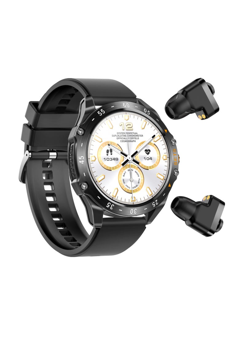 porodo - Hype Smart Watch Black dial with Earbuds and Black Leather Band - Image 1