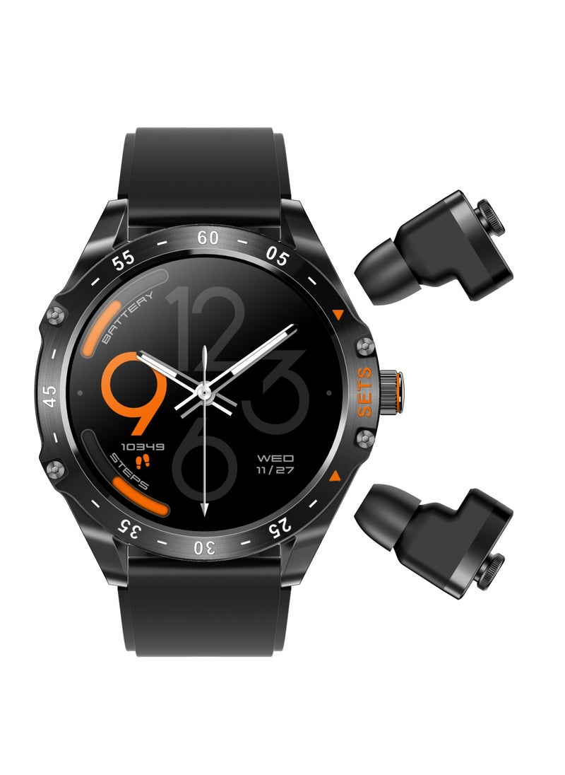 porodo - Hype Smart Watch Black dial with Earbuds and Black Leather Band - Image 1