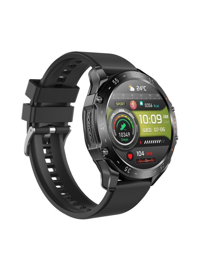 porodo - Hype Smart Watch Black dial with Earbuds and Black Leather Band - Image 1