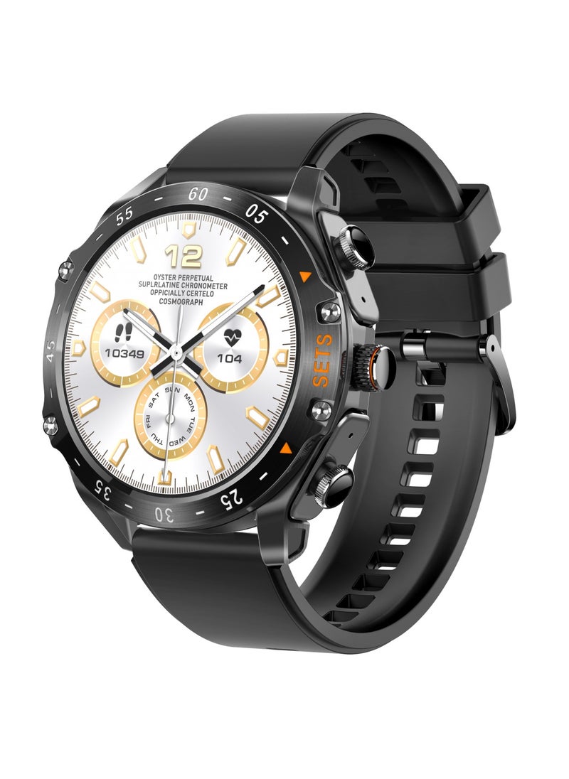 porodo - Hype Smart Watch Black dial with Earbuds and Black Leather Band - Image 1