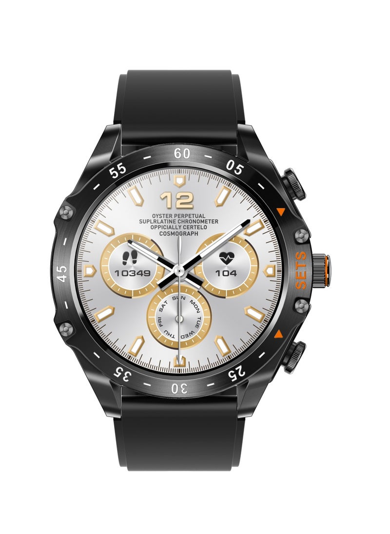 porodo - Hype Smart Watch Black dial with Earbuds and Black Leather Band - Image 1