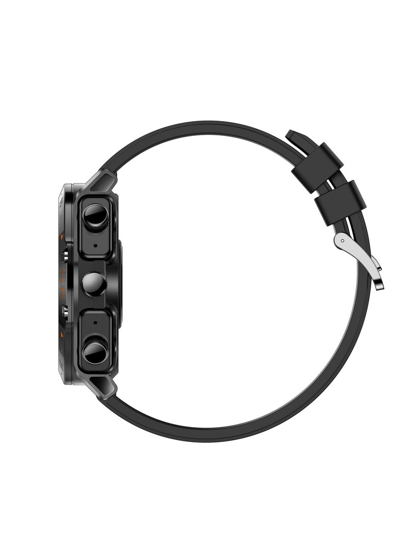 porodo - Hype Smart Watch Black dial with Earbuds and Black Leather Band - Image 1