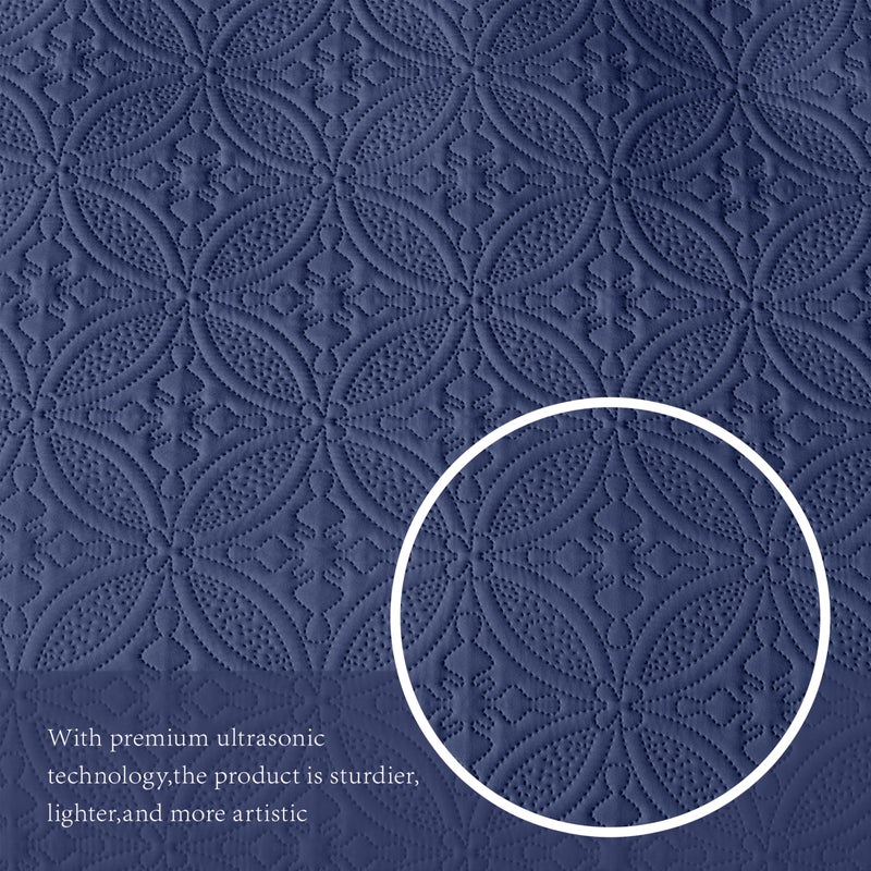Wuruibo Full/Queen Quilt Set Navy Blue  Microfiber Lightweight Bedspreads  Ultrasonic Embossed Solid Coverlet  Thin Bedding Set For All Season  Soft Breathable Bed Cover(1 Quilt  2 Pillow Shams) - Image 5