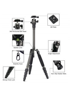 sirui SIRUI Carbon Fiber Travel Tripod Compact Lightweight Slik Tripod with B00K Head, Arca Swiss Plate, Load 8kg/17.6lbs, Weight 2lbs, Folded Height 13" (Traveler 5CX)  - Image 2