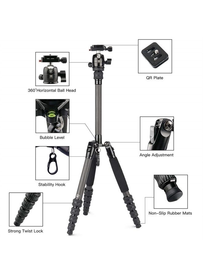 sirui SIRUI Carbon Fiber Travel Tripod Compact Lightweight Slik Tripod with B00K Head, Arca Swiss Plate, Load 8kg/17.6lbs, Weight 2lbs, Folded Height 13" (Traveler 5CX)  - Image 2