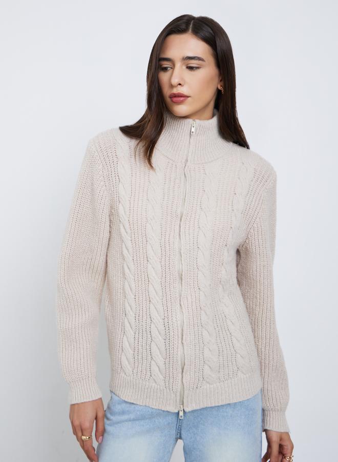 ستايلي سويتر محبوك سميك بحياكة كابل وسحاب غلق - Image 3