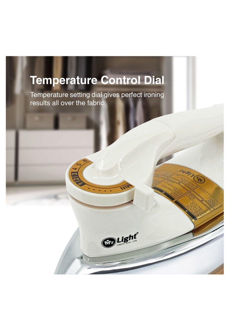 Mr. Light Iron Box 1200W With Heavy Weight Iron - Non Stick Sole Plate, Temperature Control, Indicator Lights, Overheat Protected White  - Image 2
