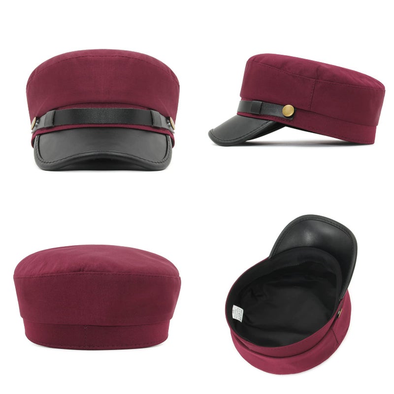 GEMVIE Chauffeur Hat for Men Women Newsboy Cap Greek Fisherman Hat British Fiddler Hat Dark Red - Image 2