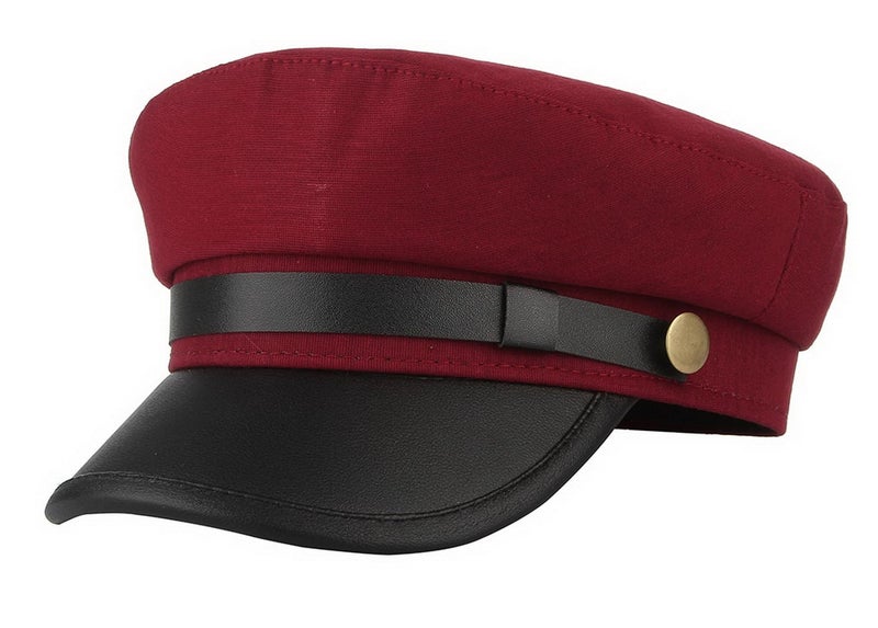 GEMVIE Chauffeur Hat for Men Women Newsboy Cap Greek Fisherman Hat British Fiddler Hat Dark Red - Image 1