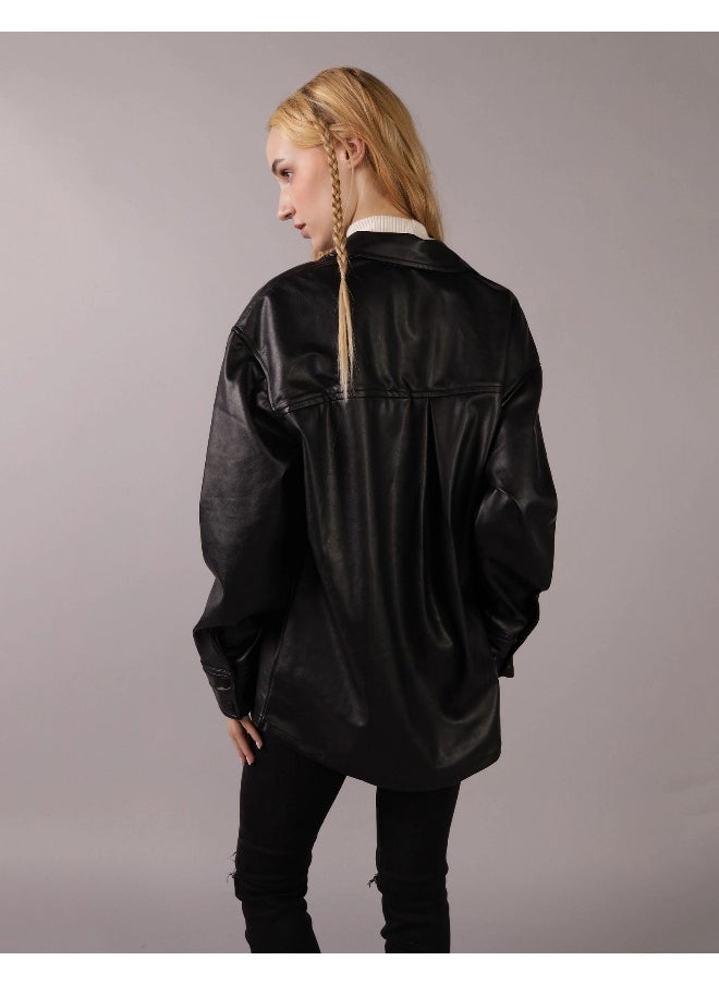 American Eagle AE Vegan Leather Shacket  - Image 2