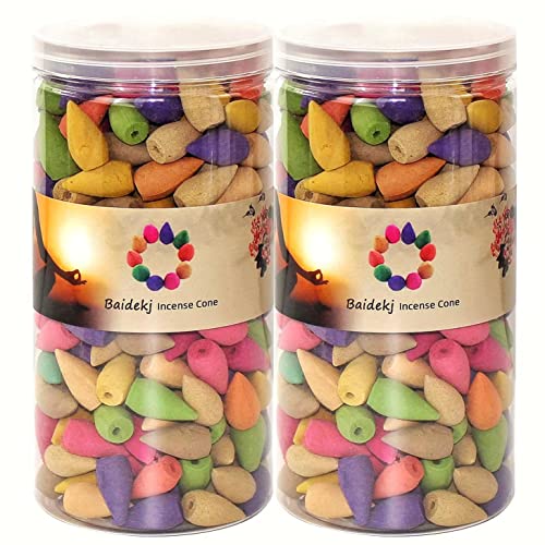 Baidekj 600 pcs Backflow Incense Cones for Waterfall Mixed Natural Scents Cone Incense for Meditation Relax in 2 Bottles 