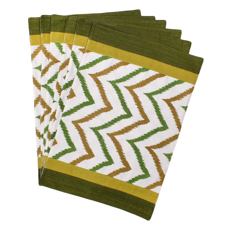 Dekor World Chevron Printed Green Cotton Table Runner with 8 Pcs Place Mat and Napkin (33x240cm/33x47cm/45x45cm) (Pack of 25 Pcs)-8 Seater Dinning & Center Table - Image 2