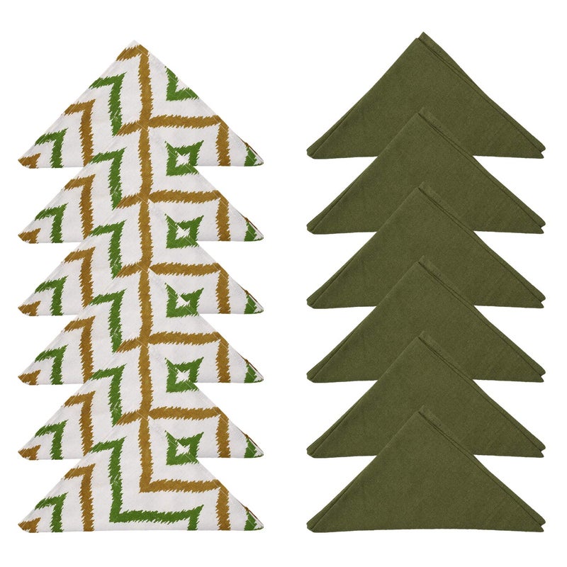 Dekor World Chevron Printed Green Cotton Table Runner with 8 Pcs Place Mat and Napkin (33x240cm/33x47cm/45x45cm) (Pack of 25 Pcs)-8 Seater Dinning & Center Table - Image 4