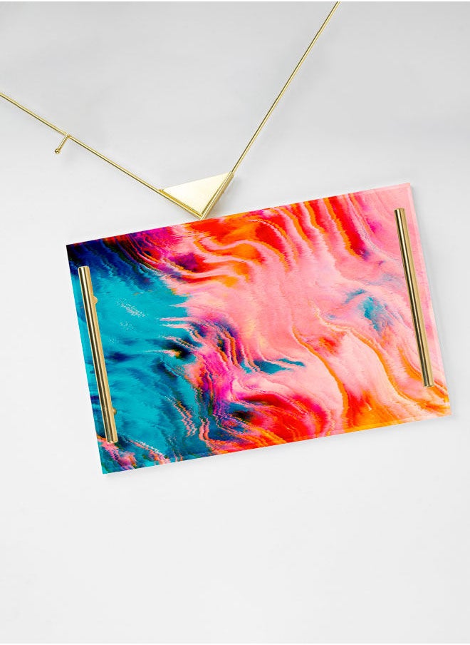 LOWHA Decorative Acrylic Serving Tray with Gold Color Metal Handles Pixels Watercolor 20x30cm  - Image 3