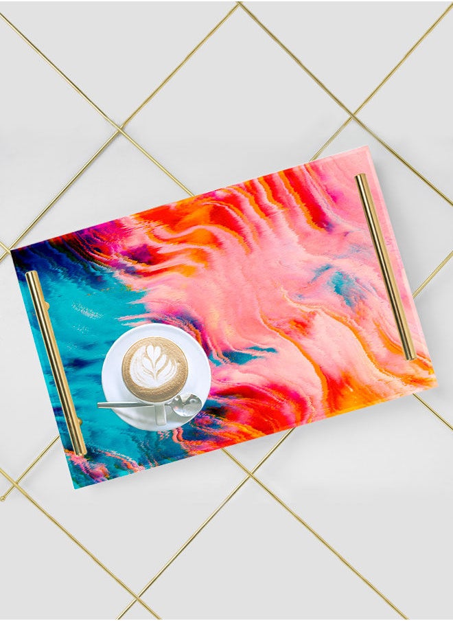 LOWHA Decorative Acrylic Serving Tray with Gold Color Metal Handles Pixels Watercolor 20x30cm  - Image 5