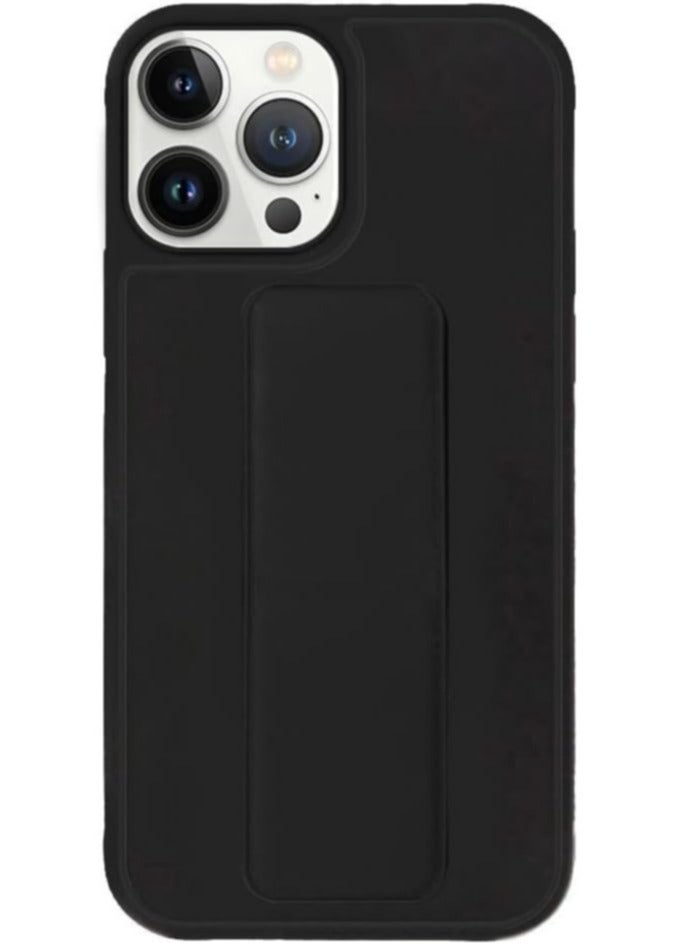 Case for iPhone 15 Pro Max Cover Black Magnetic Car Mount Kickstand & Holder, Premium Silicone Vertical & Horizontal Hand Strap and Grip with Multi Stand (Black) - Image 2