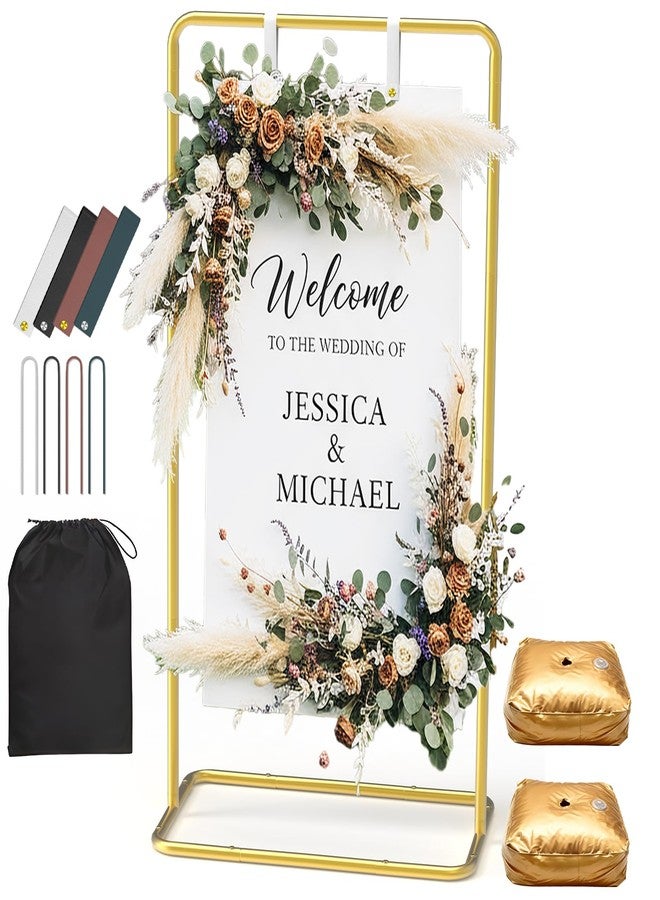 ReePlan Wedding Welcome Sign Stand 68 x 31 x 20 Inch Adjustable Wedding Sign Holder with 8 Leather and Water Bags Heavy Duty Easel for Poster, Baby Bridal Shower, Bridal Shower, Seating Chart, Gold - Image 1