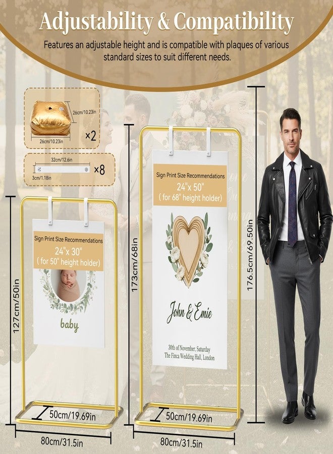 ReePlan Wedding Welcome Sign Stand 68 x 31 x 20 Inch Adjustable Wedding Sign Holder with 8 Leather and Water Bags Heavy Duty Easel for Poster, Baby Bridal Shower, Bridal Shower, Seating Chart, Gold - Image 3