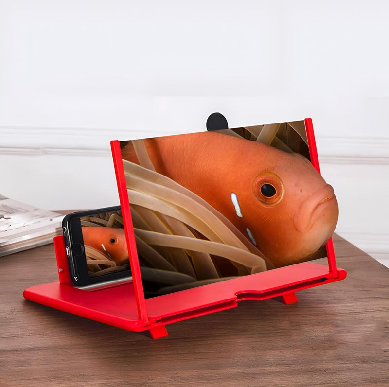 Mobile Lens - 3D HD Screen Magnifier for Smartphones, Foldable Large Holder with Anti-Radiation Shield, Red Finish, Universal Fit, Enhances Video and Photo Viewing Experience with Portable Design for - Image 1