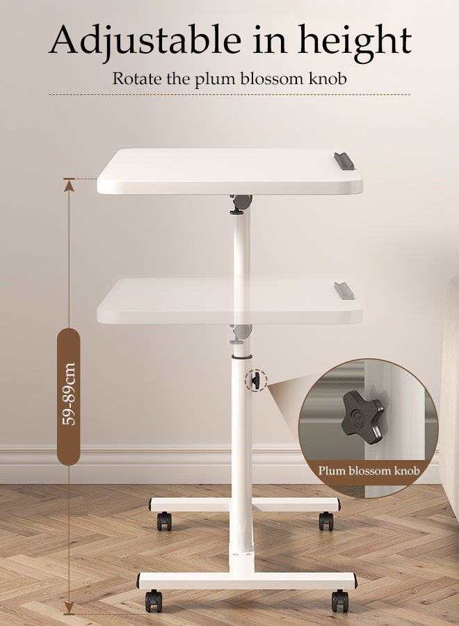 DUNISO C Shaped Side Table with 4 Castor Wheels Metal Frame Bed Couch End Table Laptop Holder Table 360 Degree Rotating Folding Panel Adjustable Height Bedside Table Modern Design Space Saving Multi Functional Narrow End Table for Living Room Sofa Couch Bedroom - Image 2