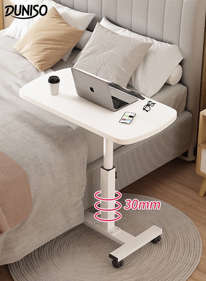DUNISO C Shaped Side Table with 4 Castor Wheels Metal Frame Bed Couch End Table Laptop Holder Table 360 Degree Rotating Folding Panel Adjustable Height Bedside Table Modern Design Space Saving Multi Functional Narrow End Table for Living Room Sofa Couch Bedroom - Image 1