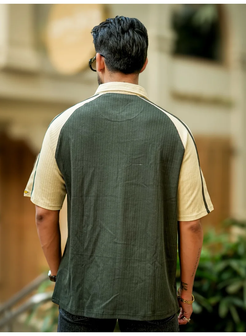 Maniac  Maniac Mens printed polo neck raglan half sleeve olive and beige cotton t-shirt for Men | Best Price UAE