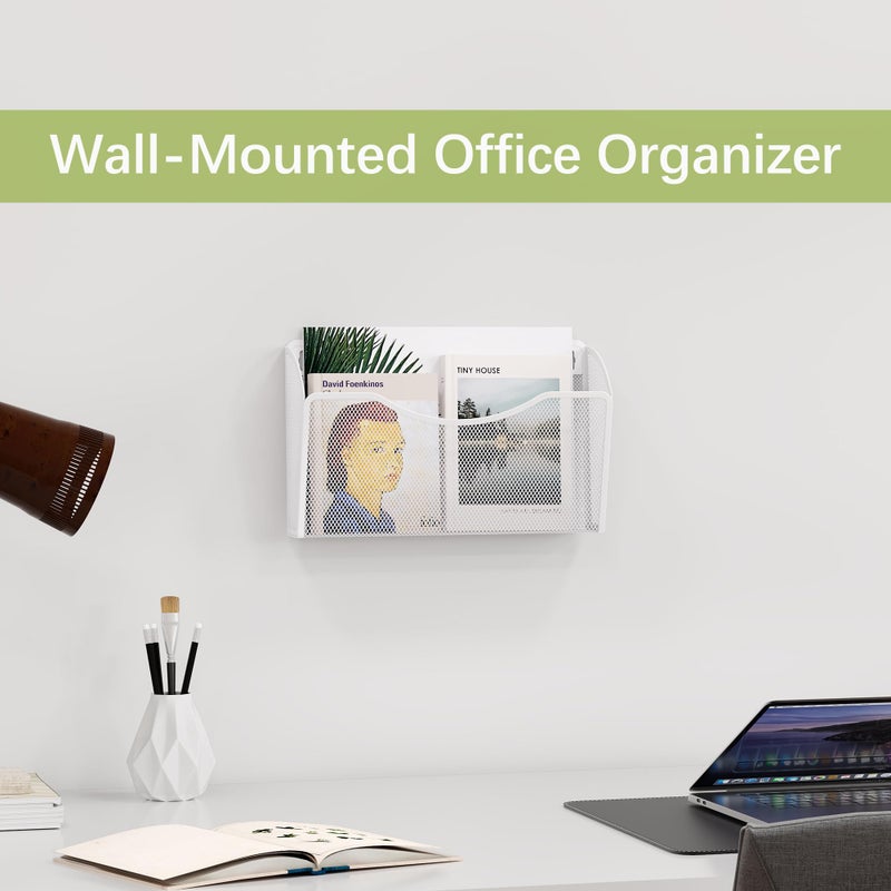 EasyPAG Single Pocket Wall File Organizer, Mesh Hanging File Folder Organizer for Letter/A4 Size Folders, Wall Mounted Vertical Mail Holder for Paperwork, Office, Home, School, White - Image 4