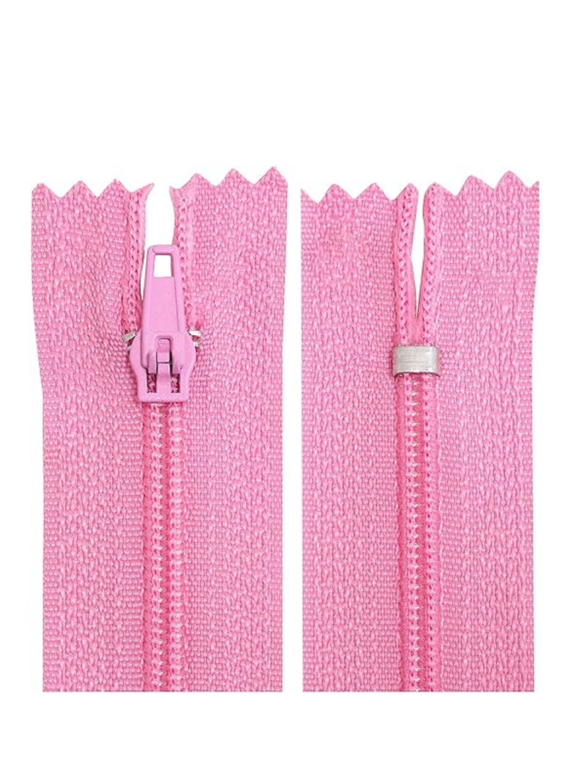 Generic Set of 10 Spiral Zippers N°3 Non Separable 25 cm Nylon Metal Self Locking Slider  Pink Sewing ClothesTrousers  - Image 1
