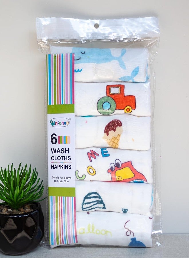 Rachna 6‑Layer Muslin Cotton Baby Washcloth Set - 169B - Pack of 6, 25×25 cm | Ultra‑Soft, Highly Absorbent & Quick‑Dry Face & Burp Napkins for Newborns, Infants & Toddler Care - Image 1