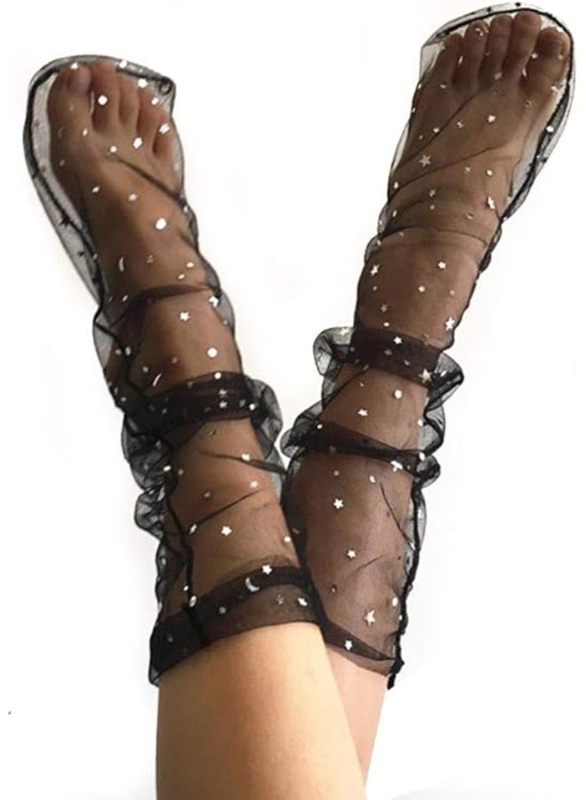 FXmimior Fashion Women Hot Glitter and Stars Tulle Socks - Image 1