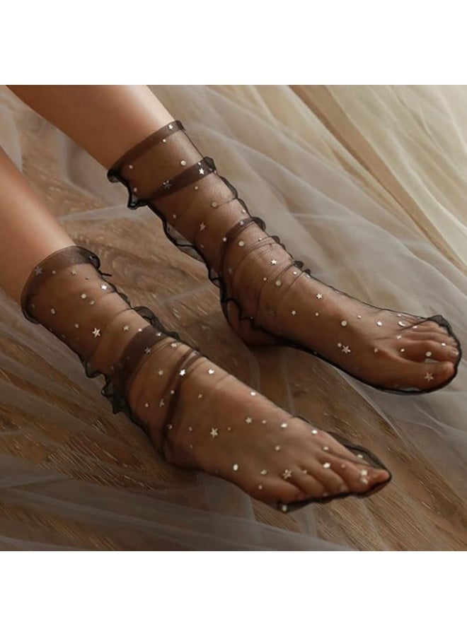 FXmimior Fashion Women Hot Glitter and Stars Tulle Socks - Image 2