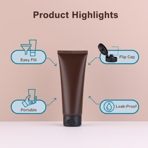 SYBL 6 Pack 3.38oz/100ml Refillable Empty Plastic Squeeze Soft Tubes Bottle with Flip Cap Bottle Container for Cosmetic Cream Lotion Shampoo Travel (Amber) - Image 4