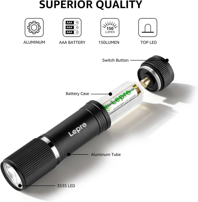 Lepro Compact LED Torch - Battery Powered, IPX4 Waterproof, Durable Aluminum Housing for Camping and Outdoor Use - Image 4