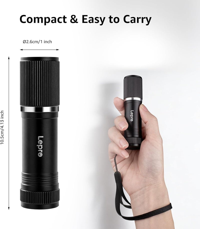 Lepro Compact LED Torch - Battery Powered, IPX4 Waterproof, Durable Aluminum Housing for Camping and Outdoor Use - Image 2