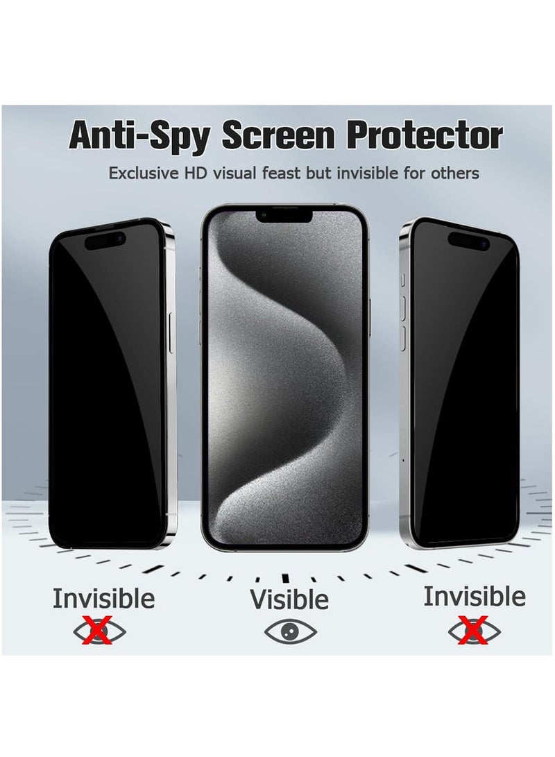 قطعتان من واقي شاشة الخصوصية لهاتف iPhone 15/iPhone15 Pro، طبقة من الزجاج المقوى مضادة للتجسس، صلابة 9H، مقاومة للخدش، تغطية كاملة - Image 2