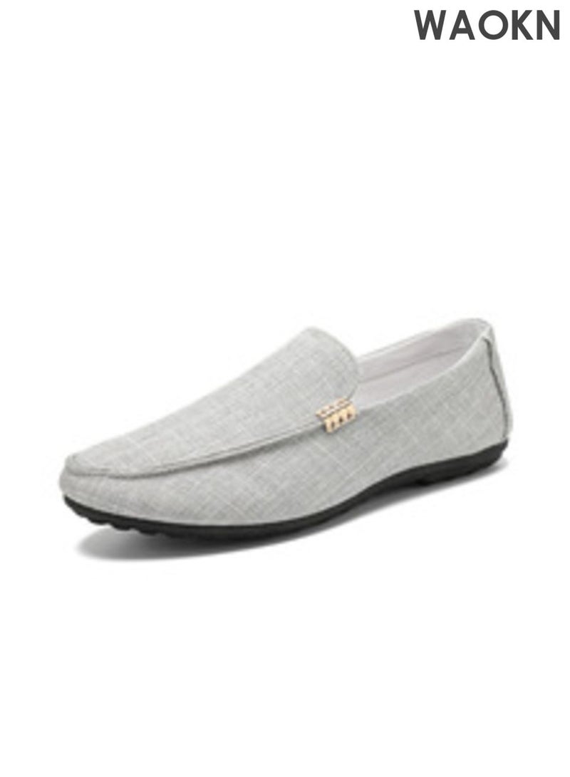 WAOKN Men's classic loafers, slip on casual breathable driving shoes, fashionable and lightweight anti slip sole outdoor boat shoes, comfortable walking shoes, suitable for various occasions, gray driving shoes, flat shoes - Image 5