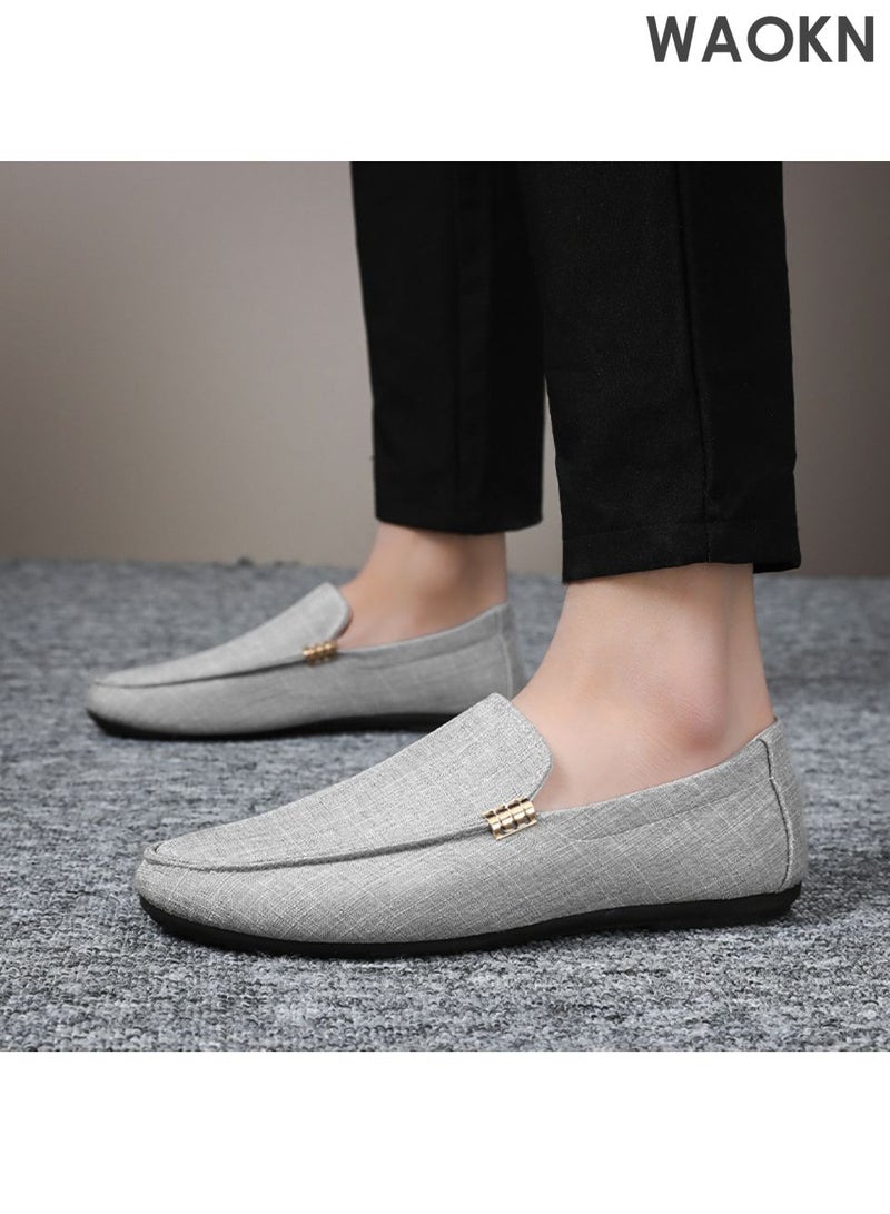 WAOKN Men's classic loafers, slip on casual breathable driving shoes, fashionable and lightweight anti slip sole outdoor boat shoes, comfortable walking shoes, suitable for various occasions, gray driving shoes, flat shoes - Image 4