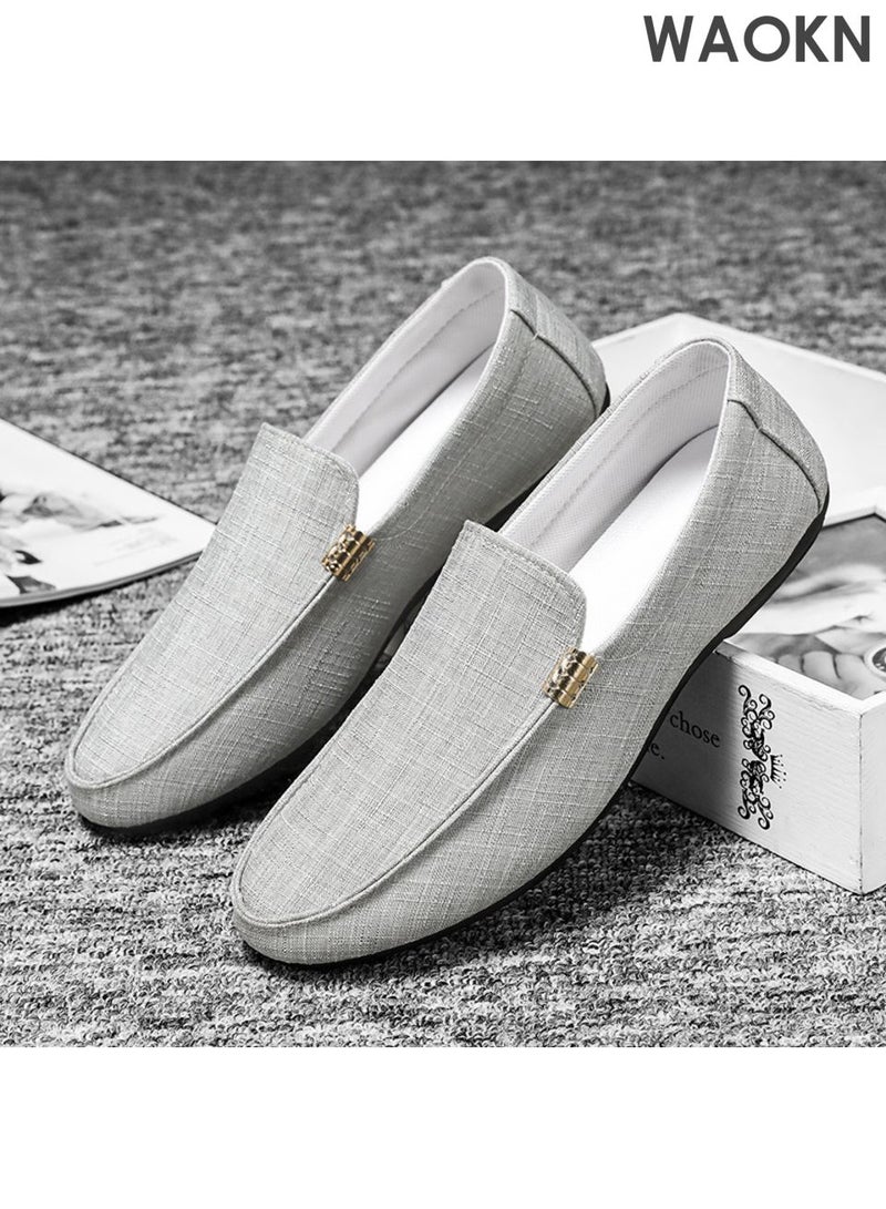WAOKN Men's classic loafers, slip on casual breathable driving shoes, fashionable and lightweight anti slip sole outdoor boat shoes, comfortable walking shoes, suitable for various occasions, gray driving shoes, flat shoes - Image 1
