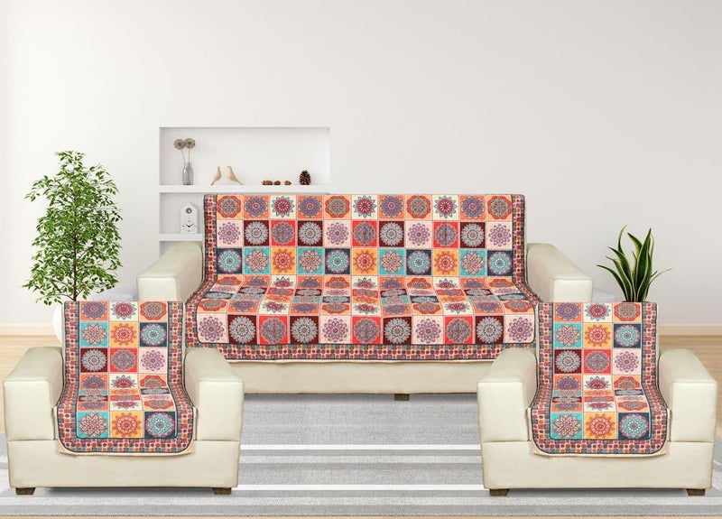 Nendle Premium Touch Soft Velvet 3 Layer Quilted Sofa Cover 5 Seater with Combined seat and Back| Anti-Slip Protector Covers for Living Room, Drawing Room (Orange, Pack of 3+1+1) - Image 1